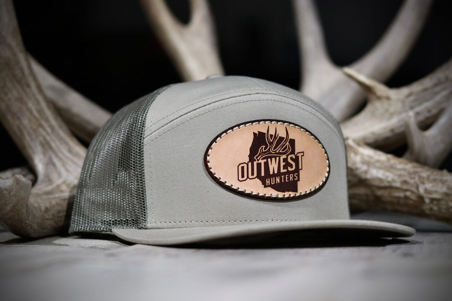 Outwest Hunters 7 panel leather patch hat - Loden